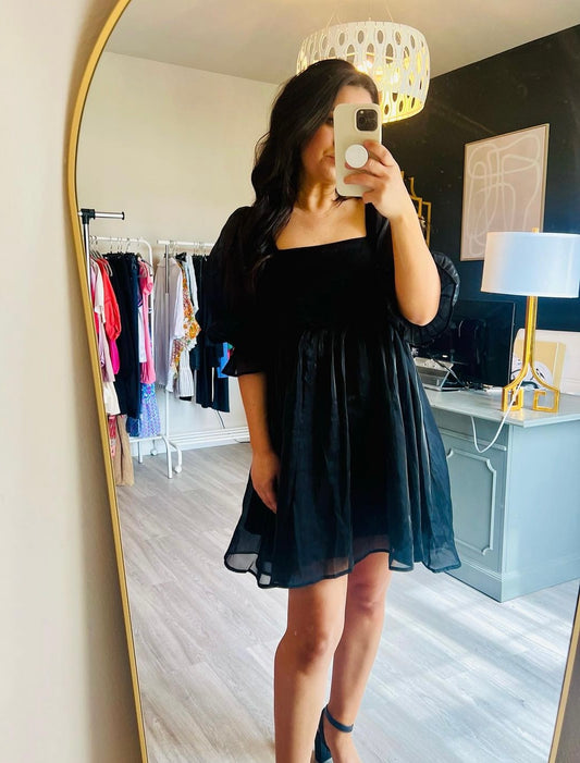 Entro Smock Babydoll Dress Women’s Size Medium 8-10 Black