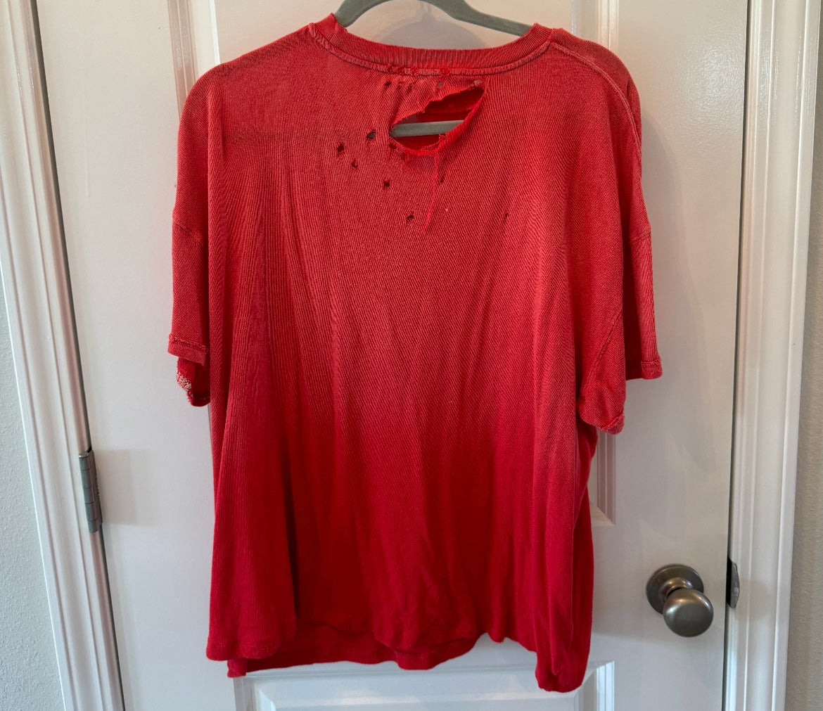 Free People We The Free Distressed Rubi Short Sleeve Tee Women’s Size Medium Solid Red