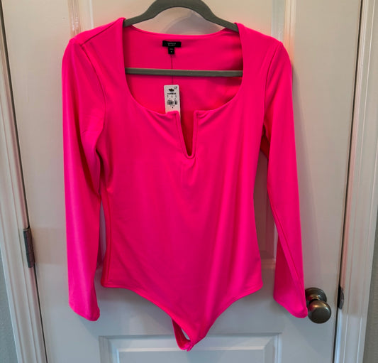 Express Notch Neckline Bodysuit Women’s Medium Neon Pink NWT