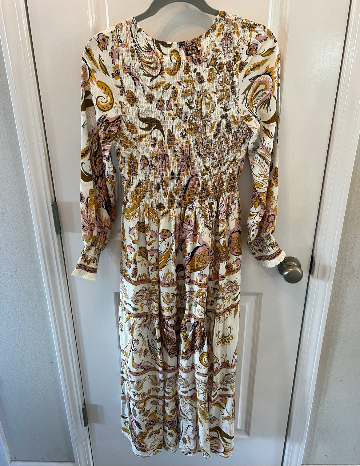 Bohme Floral Paisley Long Sleeve Dress Women’s Size XS White Gold