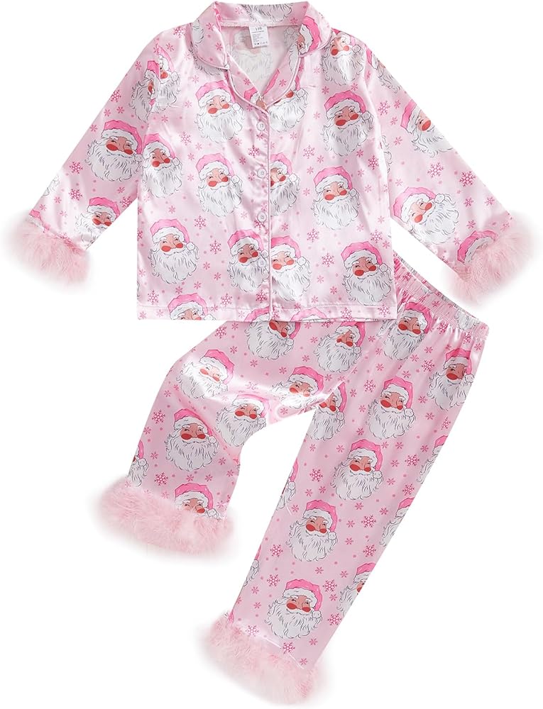 Santa Satin Pajamas Toddler Girl Size 3T Pink