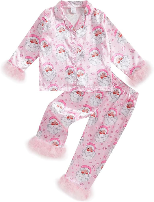 Santa Satin Pajamas Toddler Girl Size 3T Pink
