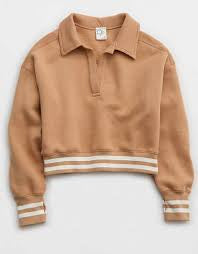 Offline By Aerie Cloud Fleece Polo Sweatshirt Women’s Large Beach Dune