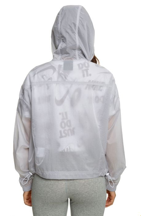 Nike Transparent Windrunner Full Zip Hooded Jacket Women’s Size Medium Summit White/Gunsmoke