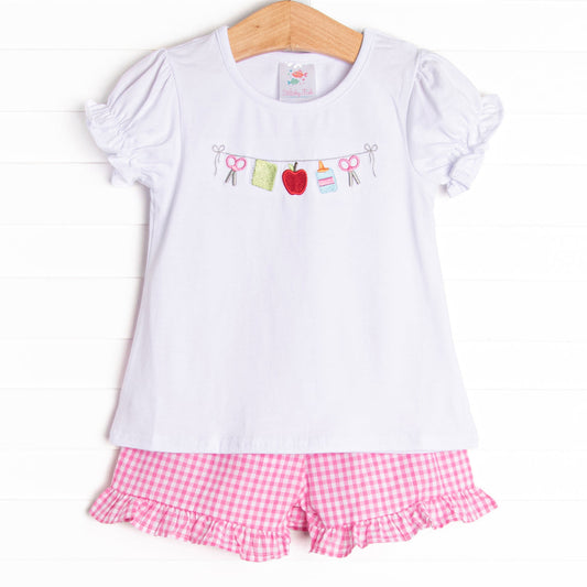 Stitchy Fish Embroidered Ruffle Short Set Toddler Girl Size 3T