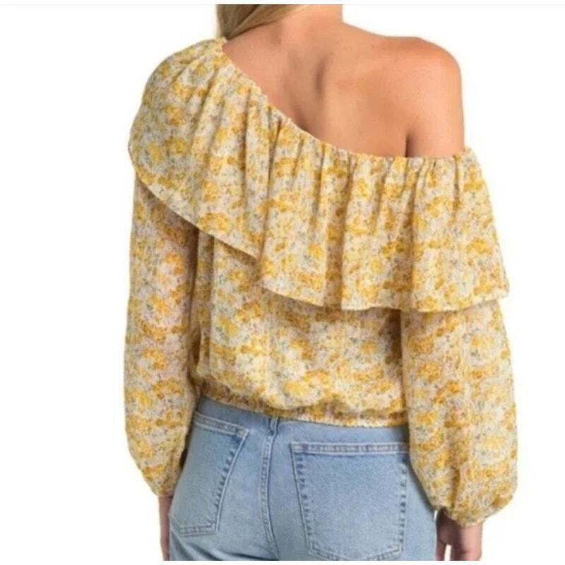 ASTR The Label Off The Shoulder Floral Peasant Top Women’s Size Large Yellow