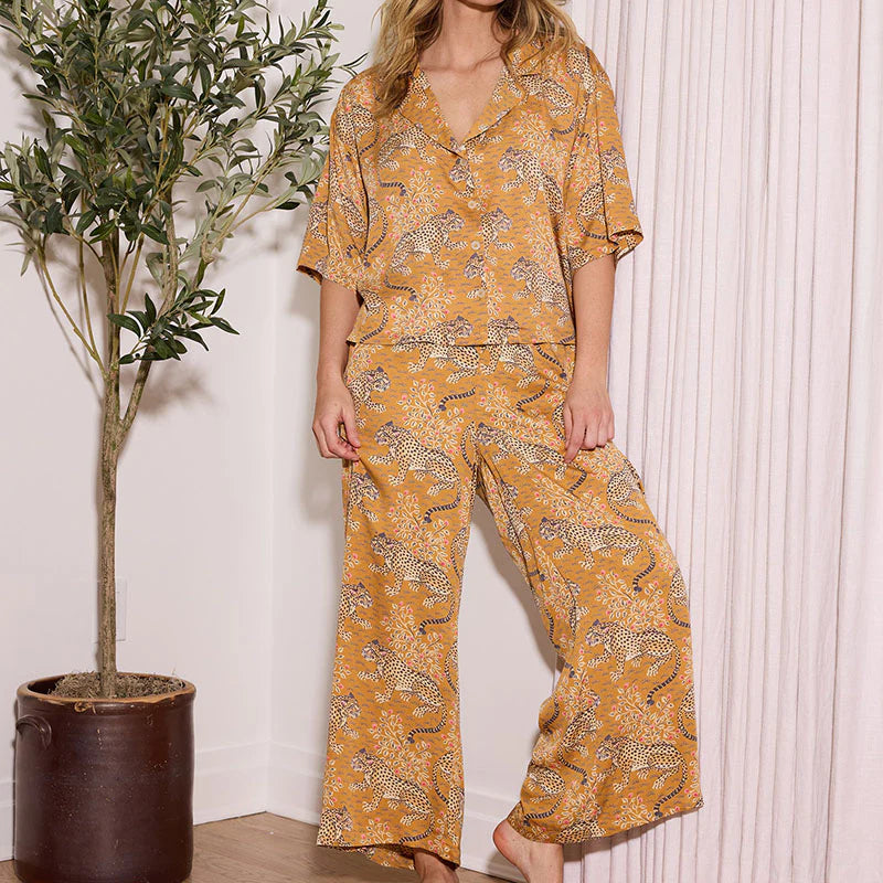 Printfresh Bagheera Satin Wildest Dreams Pajama Set Women’s XS Tobacco
