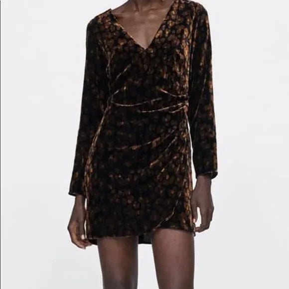 Zara TRF Velvet Leopard Print Dress Women’s Small