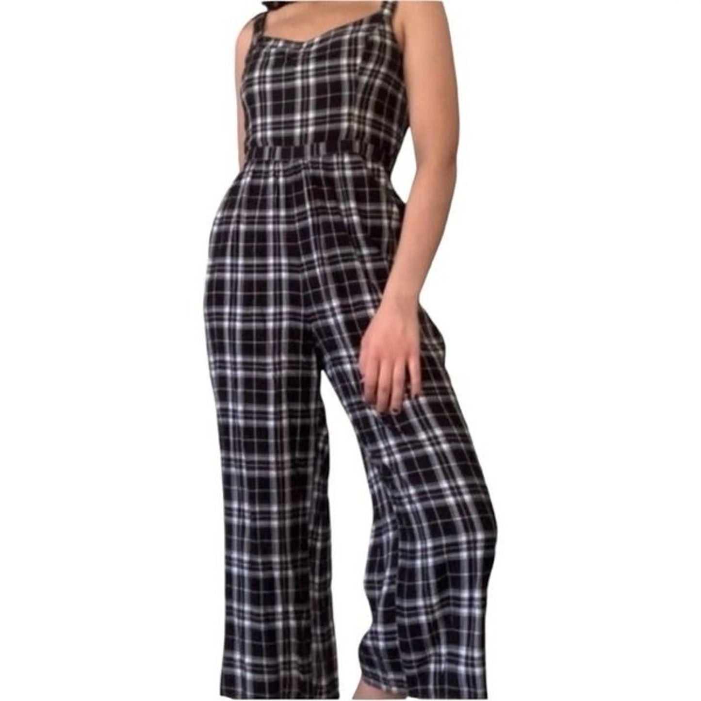 Hollister Plaid Jumpsuit Women’s Size Small Black