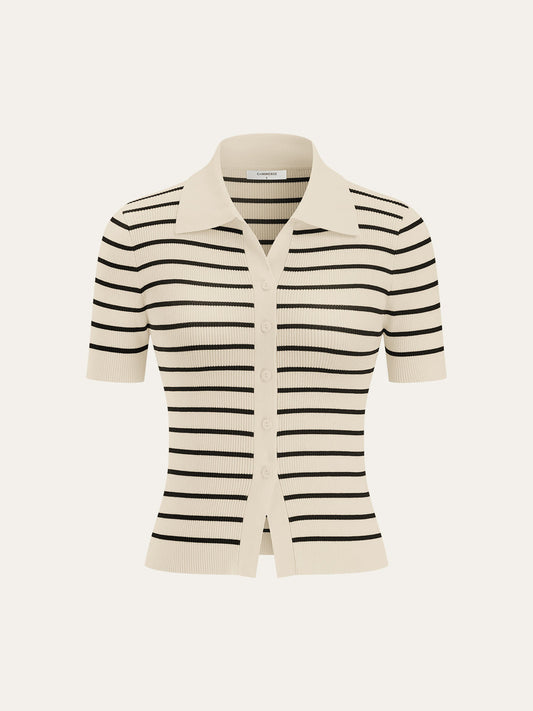 Commense Striped Polo Knit Cardigan Women’s Medium White Black