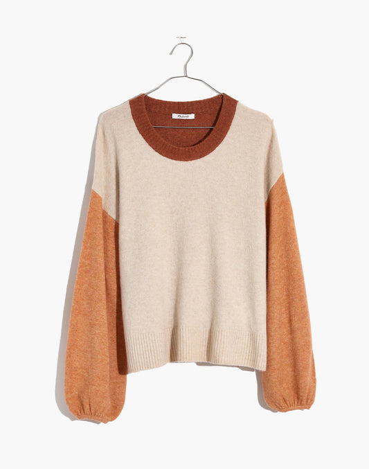 Madewell Wool Blend Colorblock Payton Pullover Sweater Women’s Size Medium Cream